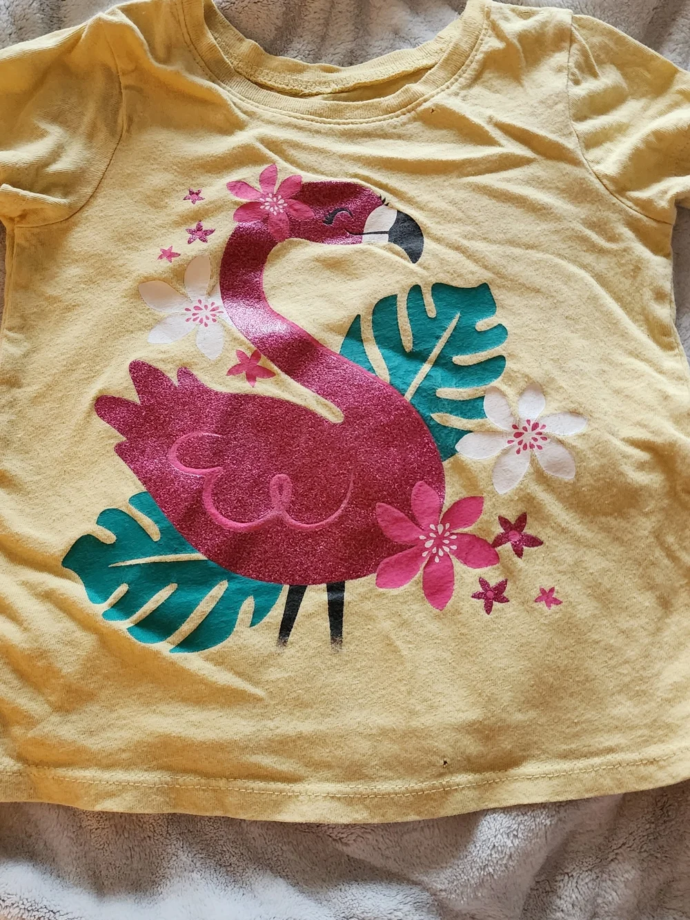 The Children's Place Yellow Tee with Pink Glitter Flamingo